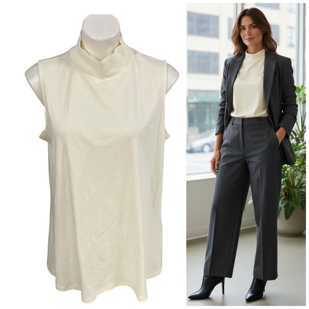 Issac Mizrahi Top Womens XL Mock Neck Sleeveless Shell Cream Work Office Casual